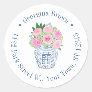 Sticker Rond Preppy Pink Rose anglais Adresse de retour