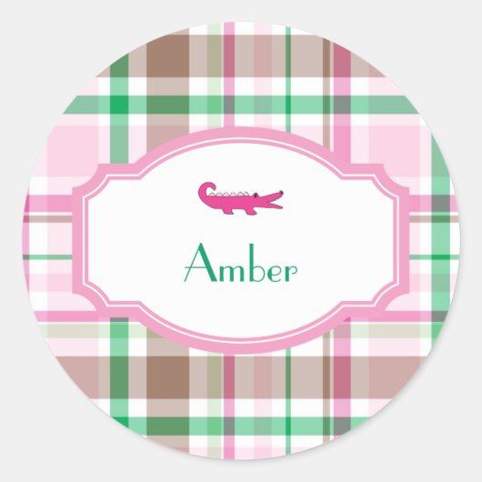 Sticker Rond Preppy Plaid Alligator Lilly Douche Anniversaire (Devant)