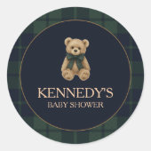 Sticker Rond Preppy Polo Teddy Bear Baby Shower (Devant)