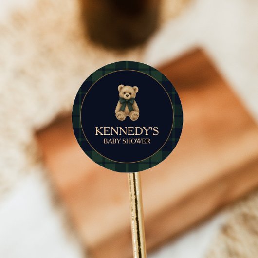 Sticker Rond Preppy Polo Teddy Bear Baby Shower