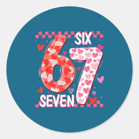 Sticker Rond Preppy Retro Coquette Bow 6 7 Six Seven Love Valen (Devant)