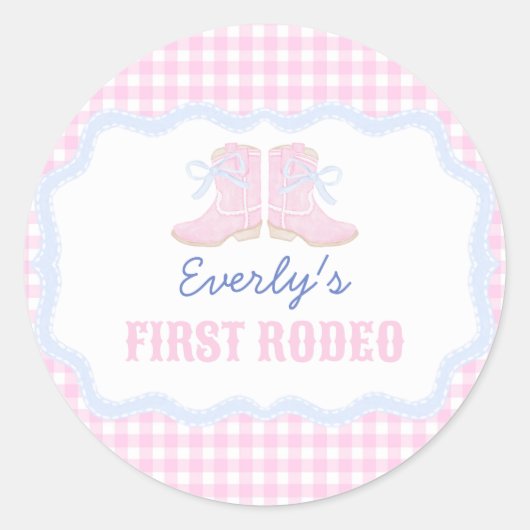 Sticker Rond Preppy Rodeo First Birthday Cowgirl Boots (Devant)