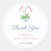 Sticker Rond Preppy Rose Et Bleu Baby shower Fille Orchidée Fav (Devant)