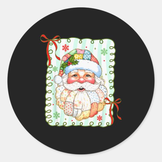 Sticker Rond Preppy Santa Claus Christmas Patchwork Santa Xmas (Devant)