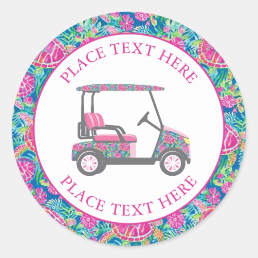 Sticker Rond Preppy Sea Turtles Golf Cart (Devant)
