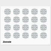 Sticker Rond Preppy Soft Grey Jacquard Girly Monogramme et nom (Feuille)