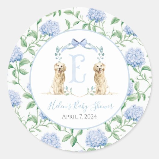 Sticker Rond Preppy Southern Blue Boy Baby shower Chien (Devant)
