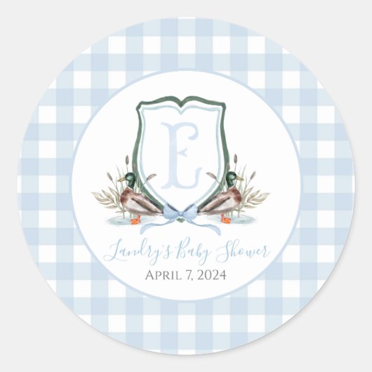 Sticker Rond Préppy Southern Blue Boy Duck Baby shower (Devant)