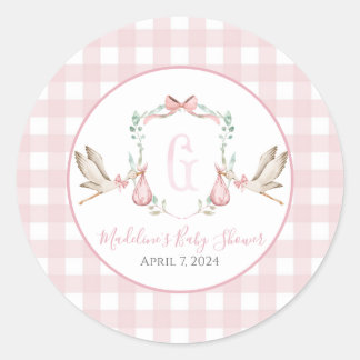 Sticker Rond Preppy Southern Rose Girl Baby shower de cigogne