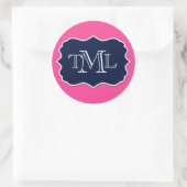 Sticker Rond Preppy Trois Monogrammes Et Cadre Initiaux (Sac)