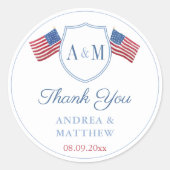 Sticker Rond Preppy USA Drapeau Monogramme Mariage Faveur Merci (Devant)