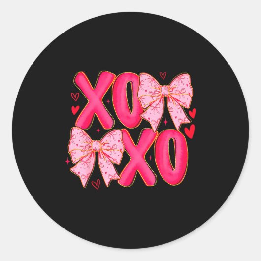 Sticker Rond Preppy Xoxo Coquette Bow Hearts Valentine's Day Wo (Devant)