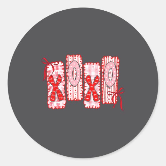 Sticker Rond Preppy Xoxo Coquette Bow Hearts Valentine's Day Wo (Devant)