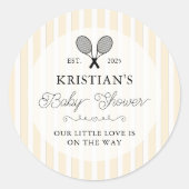 Sticker Rond Preppy Yellow Tennis Thème Baby shower chic (Devant)