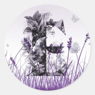 Sticker Rond Prés pourpres et alphabet de fleur - fille de la