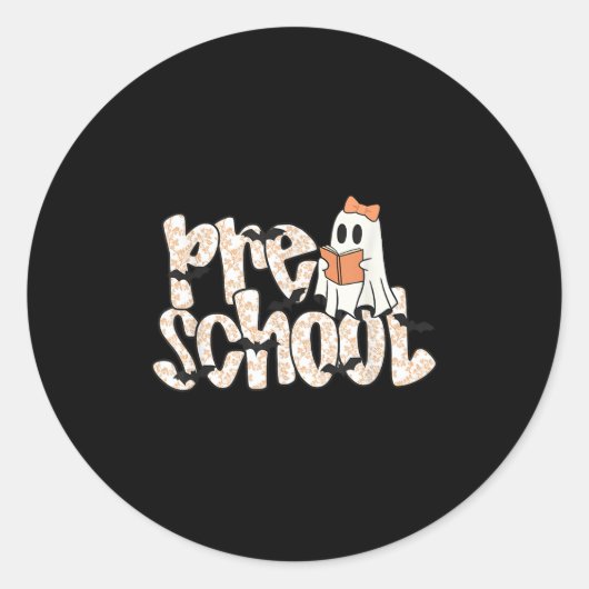 Sticker Rond Preschool Teacher Halloween Ghost Teacher Reading (Devant)
