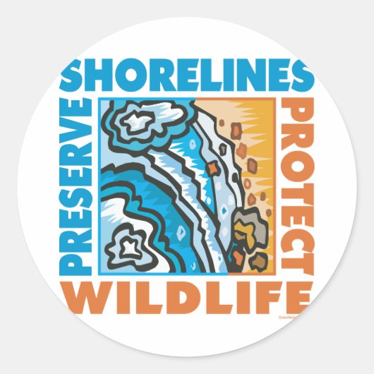 Sticker Rond Préserver les rivages - Protéger la faune (Devant)