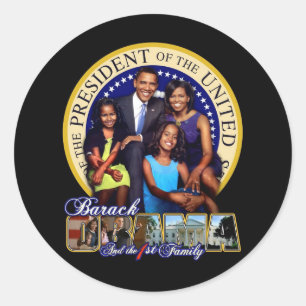 STICKER ROND PRÉSIDENT BARACK OBAMA ET FAMILLE