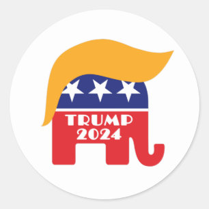 Sticker Rond Président Trump 2024 Éléphant Républicain Logo Che