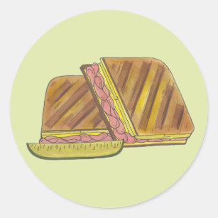 Sticker Rond Pressé Cubain Sandwich Ham Fromage Salami Pické