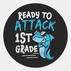 Sticker Rond Prêt à attaquer la rentrée en 1re année de requin