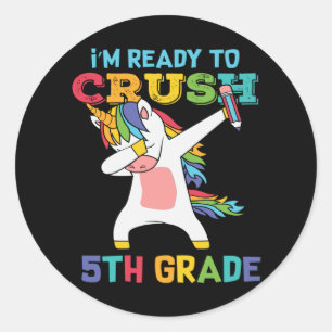 Sticker Rond Prêt à écraser la 5e année Licorne Mignonne École