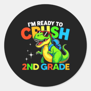 Sticker Rond Prêt à écraser le dinosaure de 2e année, premier j
