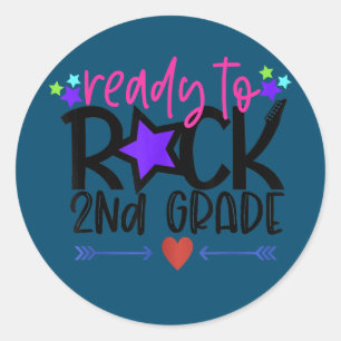 Sticker Rond Prêt à faire du rock 2e année Étudiant et enseigna