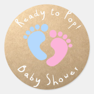 Sticker Rond Prêt à pop Baby shower Genre révéler rose et bleu