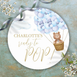 Sticker Rond Prêt À Pop Bearly Wait Bear Cub Baby shower Bleu