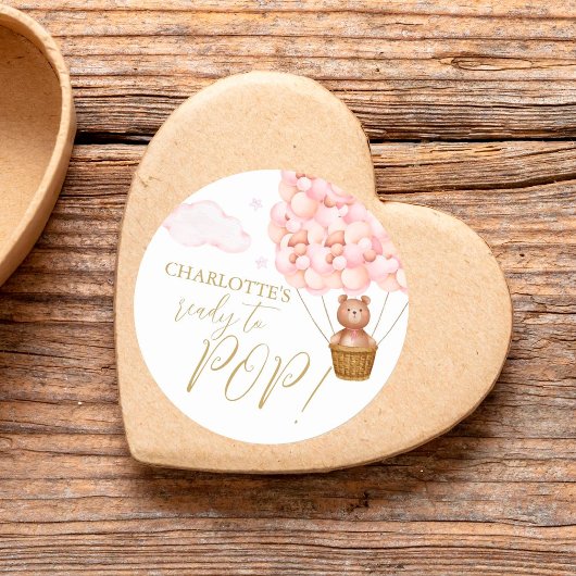 Sticker Rond Prêt À Pop Bearly Wait Bear Cub Baby shower rose