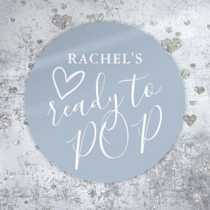 Sticker Rond Prêt À Pop Coeur Cute Dusty Blue Boy Baby shower