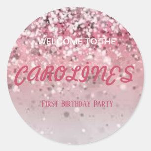 Sticker Rond Prêt personnalisé à sauter le rose de fille de