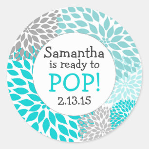 Sticker Rond Prêt pour la pop Baby shower Favor / Mums turquoi