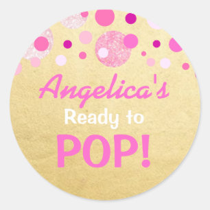 Sticker Rond Prêt pour la pop Baby shower rose or
