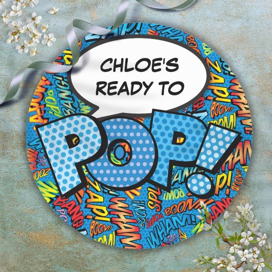 Sticker Rond Prêt pour POP Blue Comic Book Baby shower Sprinkel