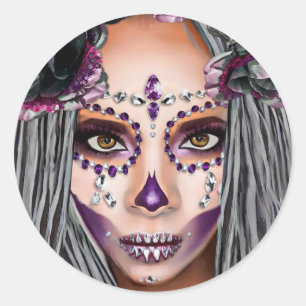 Sticker Rond Prêtresse Voodoo Femme Noire Africaine art fantast