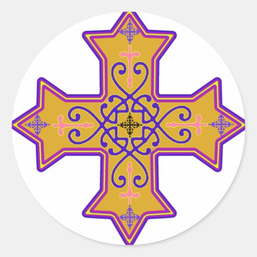 Sticker Rond Pretty Gold et Pink Coptic Cross (Devant)