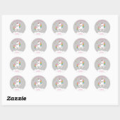 Sticker Rond Pretty Grey Unicorn Anniversaire Merci (Feuille)
