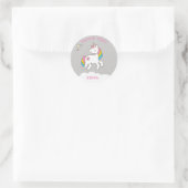 Sticker Rond Pretty Grey Unicorn Anniversaire Merci (Sac)