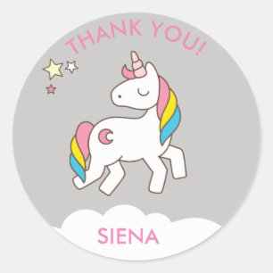 Sticker Rond Pretty Grey Unicorn Anniversaire Merci