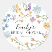 Sticker Rond Pretty Pastel Wildflower Bridal Shower (Devant)
