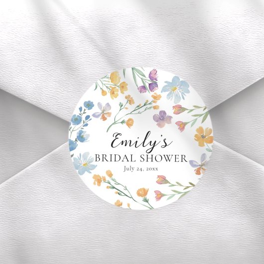 Sticker Rond Pretty Pastel Wildflower Bridal Shower