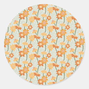 Sticker Rond Pretty retro muted 1970 s flowers