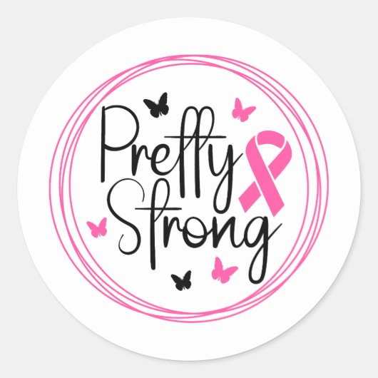 Sticker Rond Pretty Strong Breast Cancer Awareness (Devant)