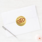 Sticker Rond Pretzel Knot Pair sur Faux Gold - texte de votre c (Enveloppe)