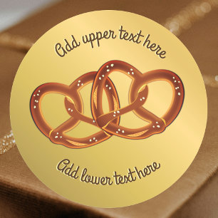 Sticker Rond Pretzel Knot Pair sur Faux Gold - texte de votre c