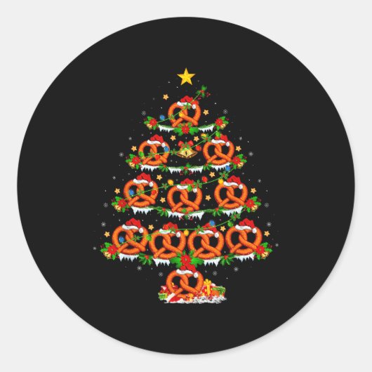 Sticker Rond Pretzel Lover Xmas Lighting Pretzel Christmas Tree (Devant)