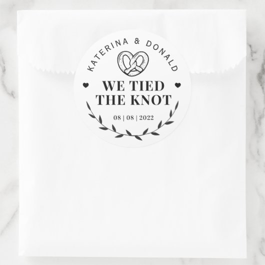 Sticker Rond Pretzel Nous Avons Lié Le Mariage De Knot (Sac)