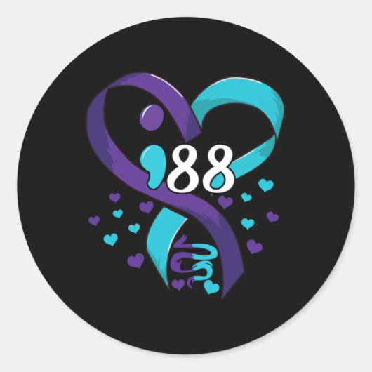 Sticker Rond Prevention Awareness 988 Heart Teal And Purple (Devant)